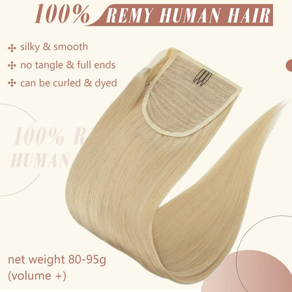Elite Ponytail Hairpiece Extensions 100% Real Hair Hair Extension Women Clip in Ponytail Extension Blonde Black Straight 40cm 80g #613 Bleached Blonde
