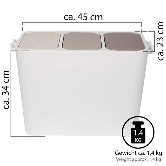 ONVAYA® waste separation system Ben | Waste separation with multiple compartments | Trash can in cream-white | Waste bin for kitchen & bathroom (27 liters, cream-beige-brown)