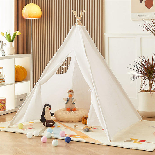 Lifemaison Kids Teepee Play Tent Polyester 120x120x130cm, Children's Tent White Kids Teepee in Montessori style Polyester and wood frame, Teepee Tent for Kids, Polyester Teepee Kids Tent for Outdoor and Indoor