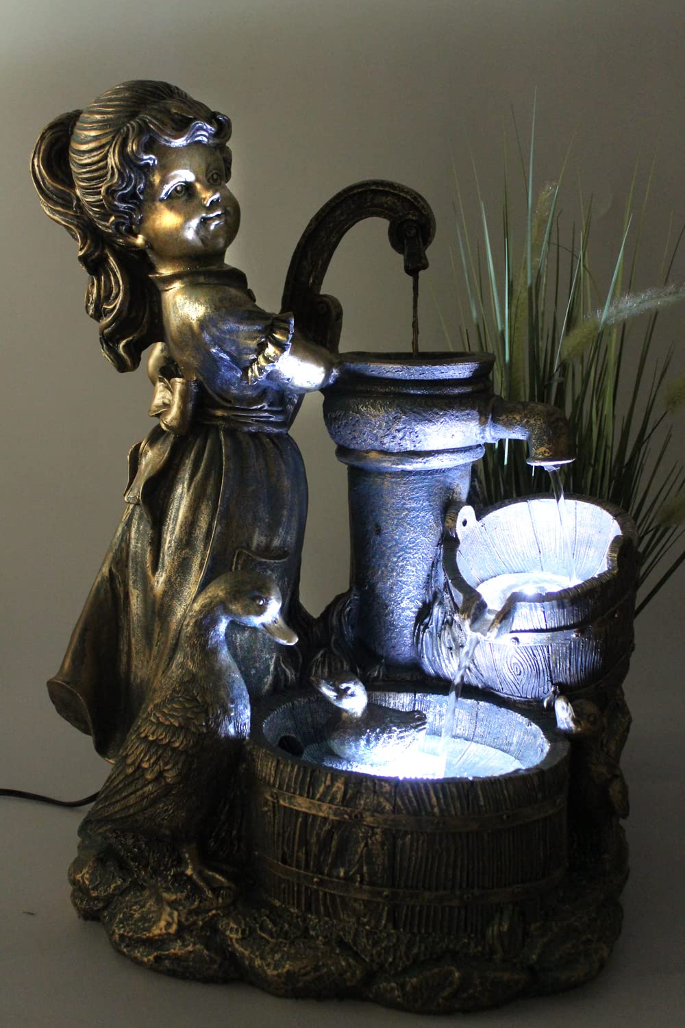 Garden fountain Heidi with geese, spring fountain, water feature with lighting, patio fountain, garden decoration.