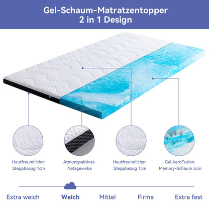 Amazon Basics Mattress Topper 90 x 190 cm, 7 cm height Gel Foam Mattress Pad, white