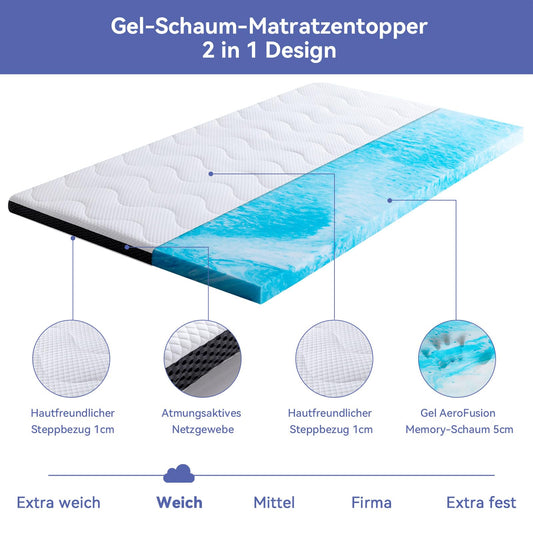 Amazon Basics Mattress Topper 90 x 190 cm, 7 cm height Gel Foam Mattress Pad, white