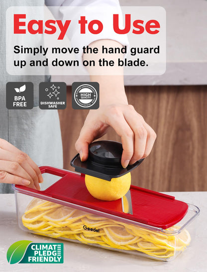 Geedel 4 in 1 Multifunction Mandoline Vegetable Slicer, Onion Cutter, Vegetable Chopper Manual Cheese Grater, Julienne Cutter Cucumber Slicer, Vegetable Grater Apple Grater Potato Slicer (Red)