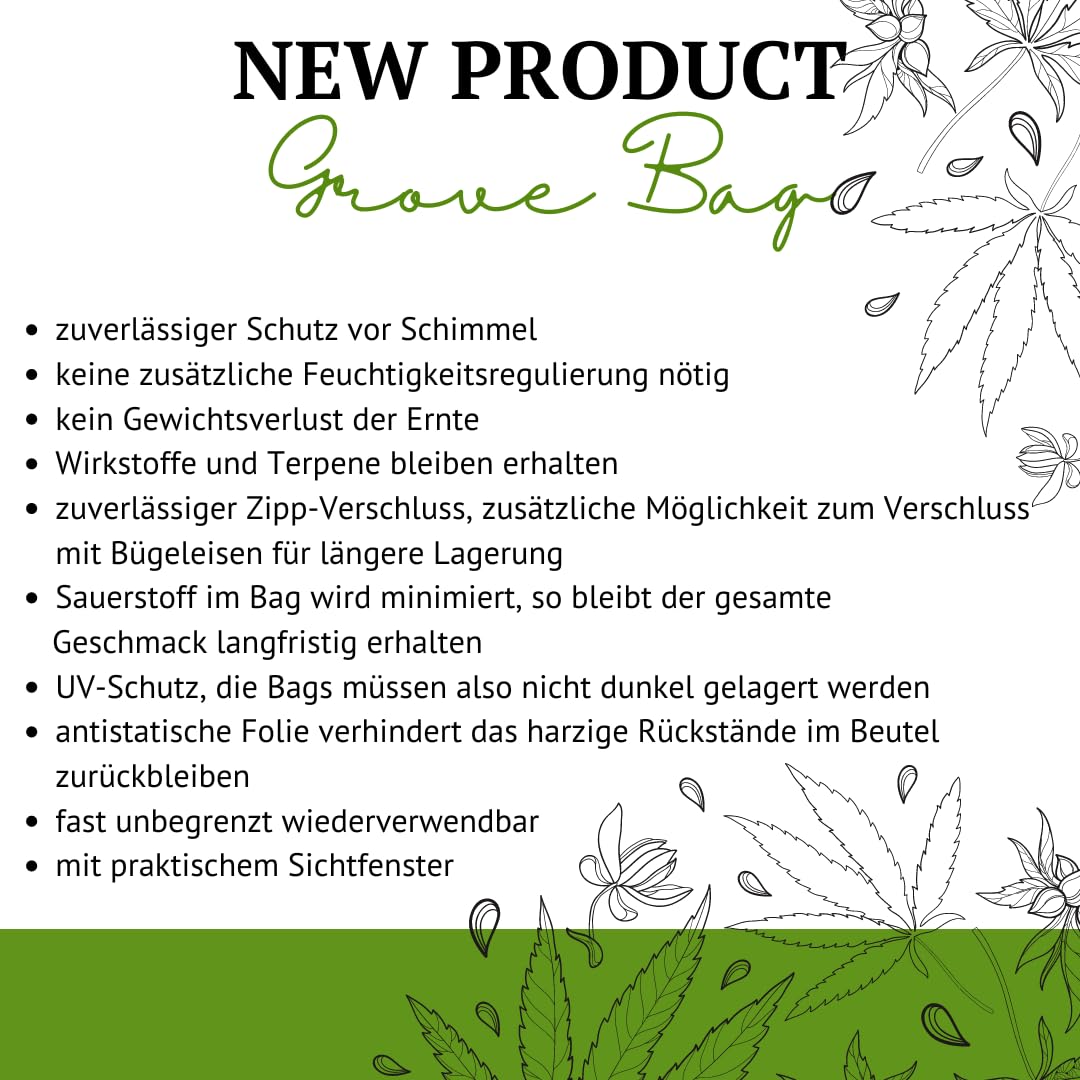 10 pieces for 15g Glassless Terploc Grove Bags incl.1 Hygrometer Heat-sealed and zip bags Moisture control Weed Humidor Bags with relative humidity between 58 and 62% (10, 15 grams)