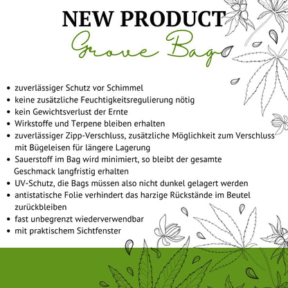 10 pieces for 15g Glassless Terploc Grove Bags incl.1 Hygrometer Heat-sealed and zip bags Moisture control Weed Humidor Bags with relative humidity between 58 and 62% (10, 15 grams)