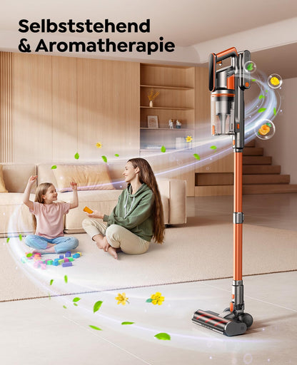 Fieety Cordless Vacuum Cleaner, 45KPa/550W/60Min with Wall-Mounted Charging Station, Aromatherapy, Auto Mode, Touchscreen, 1M Extendable Hose for Hard Floors Carpets Pet Hair Car