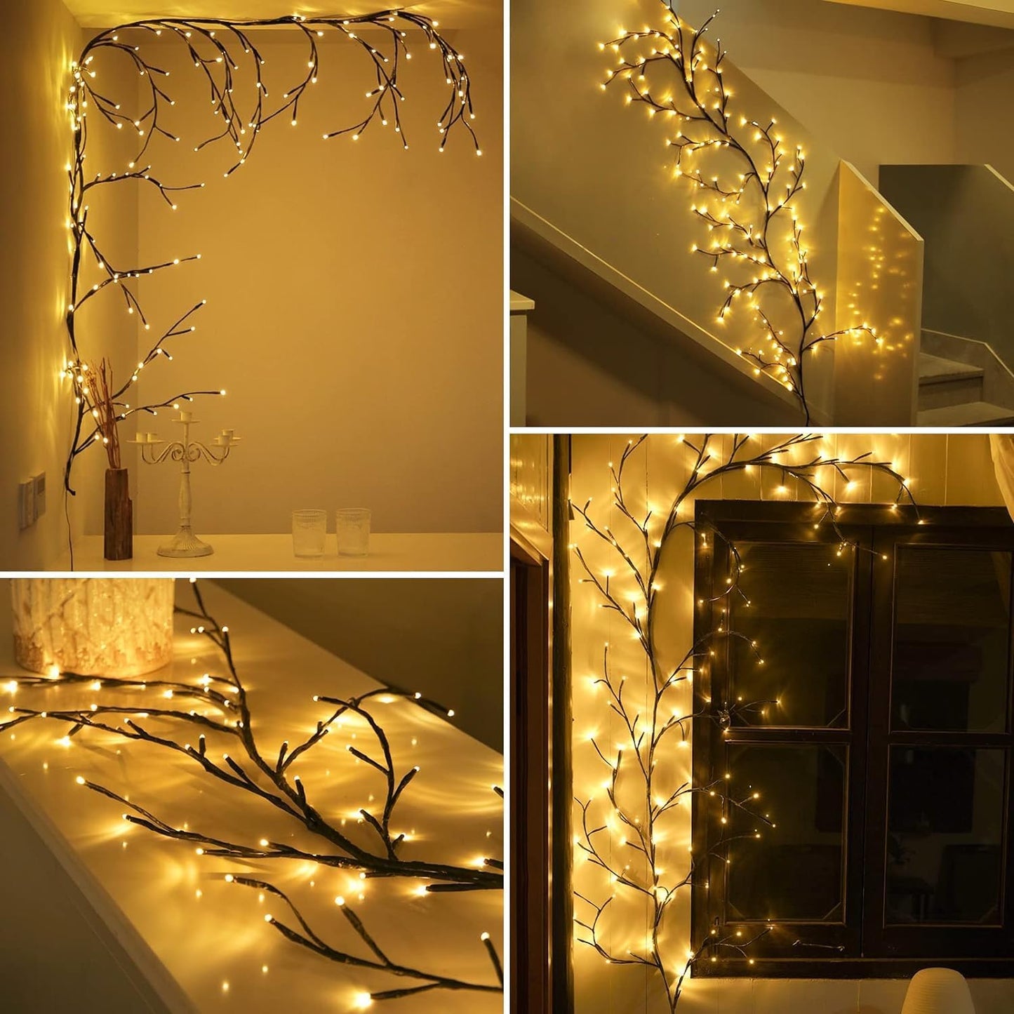 Ciskotu Willow Vine LED Fairy Lights with Plug, 144 LEDs Willow Vine Tree String Lights for room, LED Tree Wall Decor Living Room, Artificial Light Branches Bedroom Decor