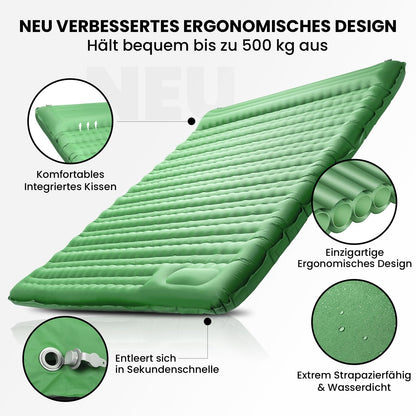 HIKENTURE Self-Inflating Sleeping Pad, 12CM Double Sleeping Mat Ultralight, Camping Mat for 2 People Inflatable, Sleeping Pad Air Mattress with Foot Pump for Tent, Hiking - Dark Green A3