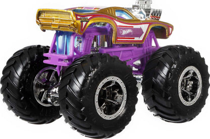 Hot Wheels GBP23 - Monster Trucks 1:64 Die Cast Assortment with huge wheels, gift for kids aged 3-6, includes 4 toy cars, Black, 4-pack