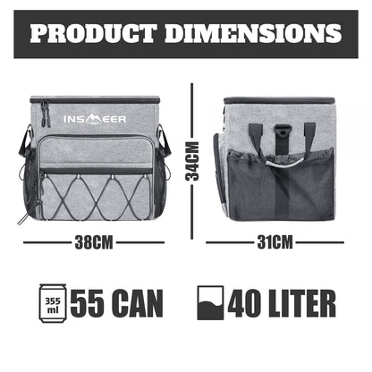 INSMEER Large Cooler Bag with Wheels, 40L / 60 Can Cooler Bag Foldable, Waterproof Shopping Cart Beach Tire Cooler Trolley, for Beach, Camping, Picnics, Grocery Shopping