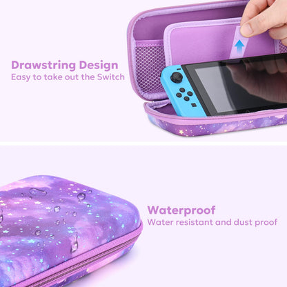 innoAura carrying case for Switch, 14-in-1 NS Switch accessory set with Switch bag, Switch protective case, Switch screen protector, Switch game storage, Switch joystick caps (Galaxy Purple)