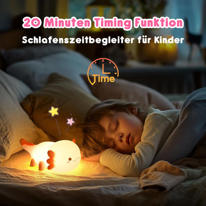 Axolotl night light, children's night light, cute silicone axolotls bedside lamp, rechargeable touch LED dimmable table lamp with 20-minute timer, gift for baby girl boy, room decoration