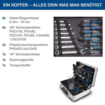 Scheppach TB150 Aluminum Tool Box filled with 101-piece Tool Set | Workshop case with wrench, hammer, pliers, screwdriver, and common tools, Ideal for workshop & household.