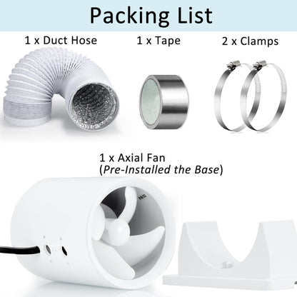 100mm duct fan, adjustable high/low speed exhaust fan + ducting + tape kit for bathroom, toilet, kitchen, greenhouse, tent, garage.