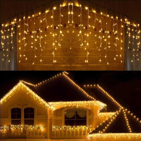 BrizLabs 240 LED Christmas Lights Outdoor Icicle Lights Warm White Curtain Lights Christmas Decorations 8 Modes Indoor Icicle String Lights Curtain for Party, Wedding, Garden