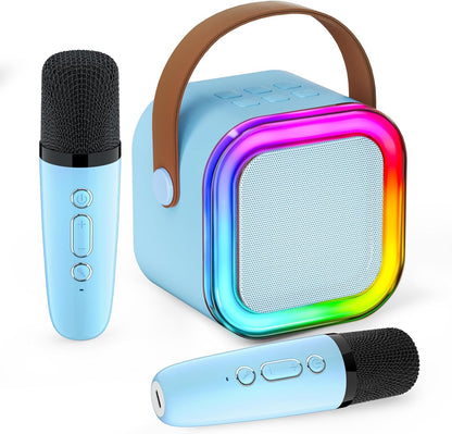 Mini karaoke machine for kids and adults, portable singing machine with 2 wireless microphones, thousands of karaoke songs, birthday gifts for girls aged 3 to 12 (Blue)