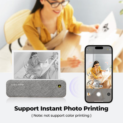 MUNBYN Mobile Printer Mini Printer A4 2600 mAh Portable Smart Photo Printer Mini Print Mobile Thermal Printer Bluetooth Printer for On-the-Go Home Supports 210x297mm A4 Thermal Paper iOS Android