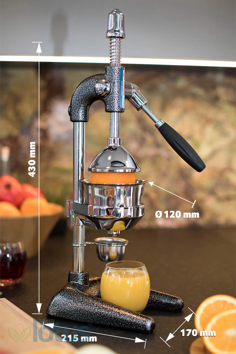 Aqua Lotus citrus juicer, hand press, manual fruit press, juice press for oranges, lemons, pomegranates, black...