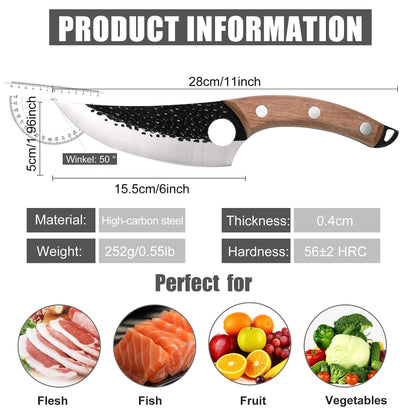 ZQD 6-inch Japanese knife with leather sheath, forged chef's knife kitchen knife with finger hole wooden handle, sharp boning knife outdoor cleaver for vegetables and meat.