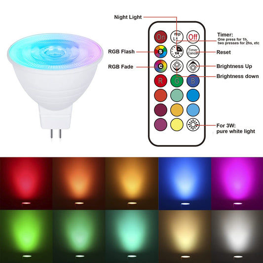 DoRight 4x AC/DC 12V MR16 Color Changing LED Bulb GU5.3 3W Dimmable Color Changing Lamps Bi-pin Reflector Bulb with Remote Control RGB & Warm White 3000K for Ambient Mood Decorative Lighting