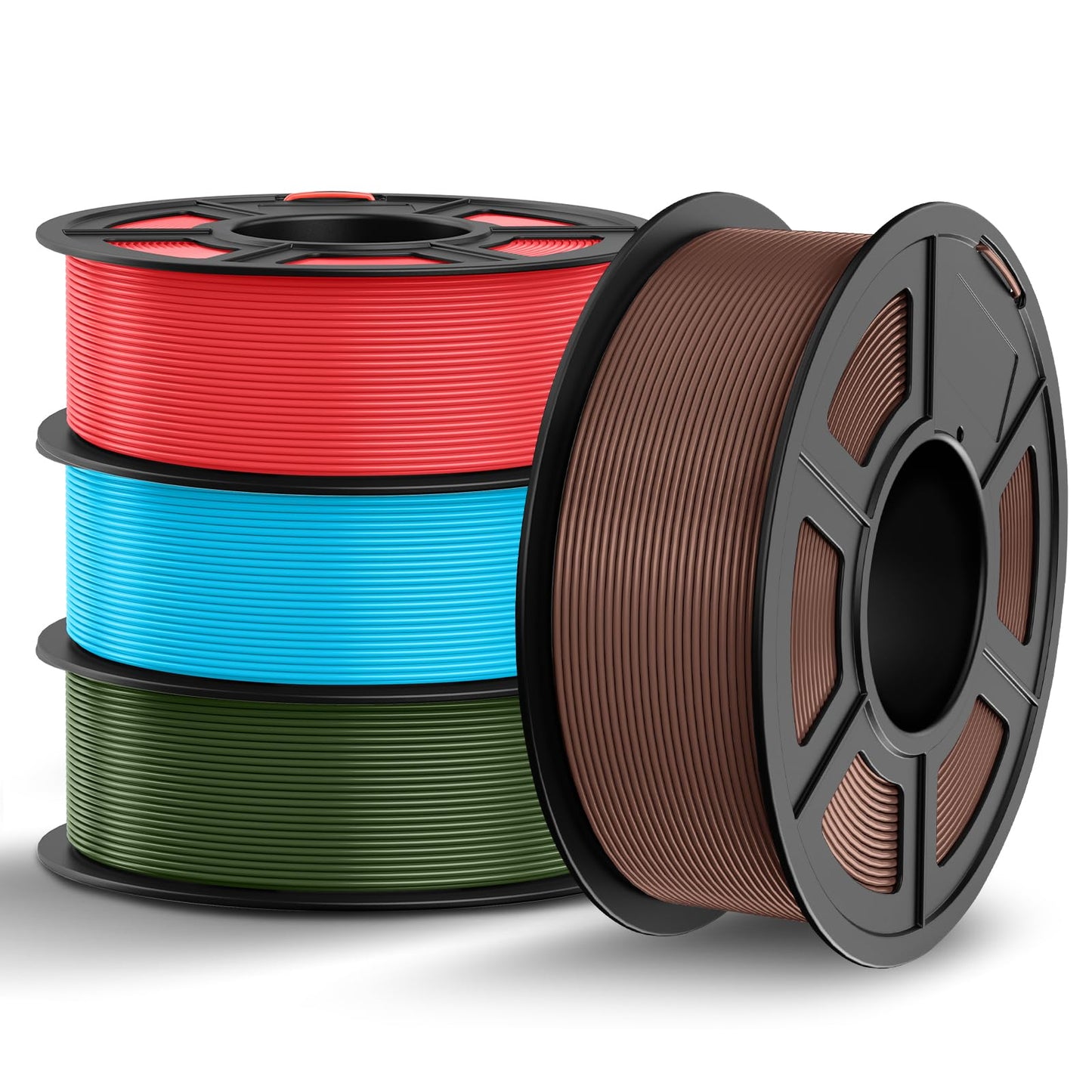 TECBEARS PLA Filament 1.75mm Bundle, 4kg 3D Printer Filament PLA, Vacuum Sealed, 1kg per spool (2.2lbs), total 4kg 3D Filament (Chocolate + Sky Blue + Cherry Red + Olive Green)