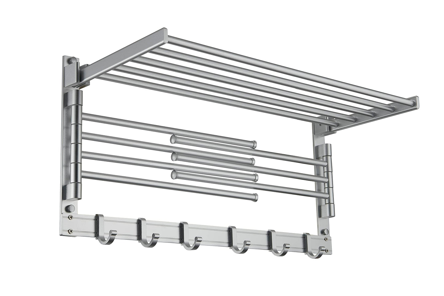 Görbach Aluminum Towel Rack for Bathroom with 6 Hooks, Wall Mounted Towel Bar Shelf for Kitchen, Toilet, Wardrobe, and Bathroom Accessories Set 40cm, Silver (7-40SS)