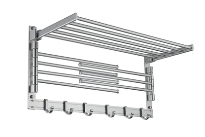 Görbach Aluminum Towel Rack for Bathroom with 6 Hooks, Wall Mounted Towel Bar Shelf for Kitchen, Toilet, Wardrobe, and Bathroom Accessories Set 40cm, Silver (7-40SS)