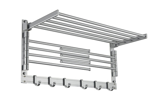 Görbach Aluminum Towel Rack for Bathroom with 6 Hooks, Wall Mounted Towel Bar Shelf for Kitchen, Toilet, Wardrobe, and Bathroom Accessories Set 40cm, Silver (7-40SS)