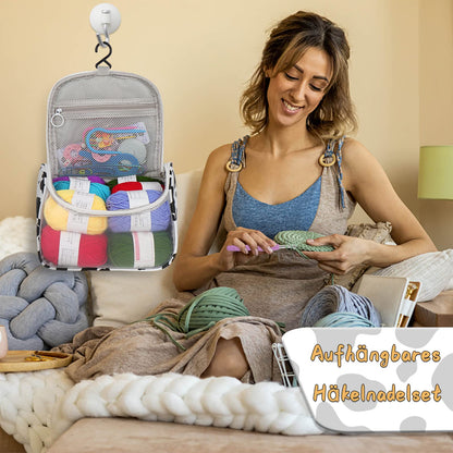 Aeeque beginner crochet set with acrylic yarn, crochet hooks set with accessories, bag, crochet needle for crocheting blankets hats sweaters, Lightweight crochet set Ergonomic 0.6mm - 8.0mm