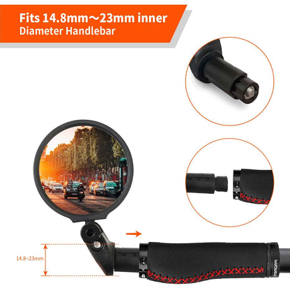 Homieway 2 Pieces Bike Mirrors for E-bike, HD Convex Bicycle Rearview Mirror, 360° Rotatable Foldable Safety Bike Mirror, Universal Bike Mirror for Handlebar 14.8-23 mm (Right-Left)