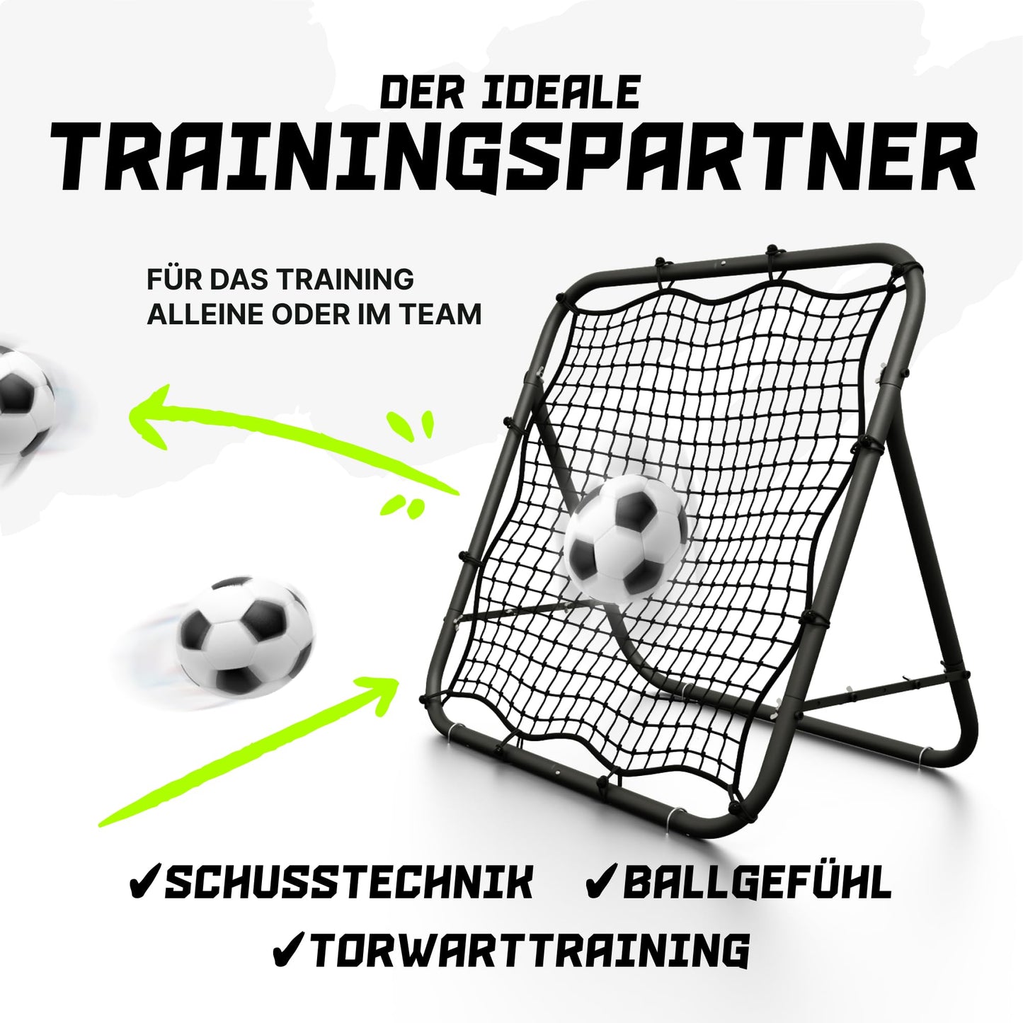 BENTSON rebounder for soccer kids and pros I Incl. spare net I Sturdy frame I Also for handball, volleyball, and basketball I rebound wall I matte black I 100x100 cm