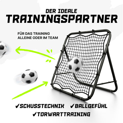 BENTSON rebounder for soccer kids and pros I Incl. spare net I Sturdy frame I Also for handball, volleyball, and basketball I rebound wall I matte black I 100x100 cm