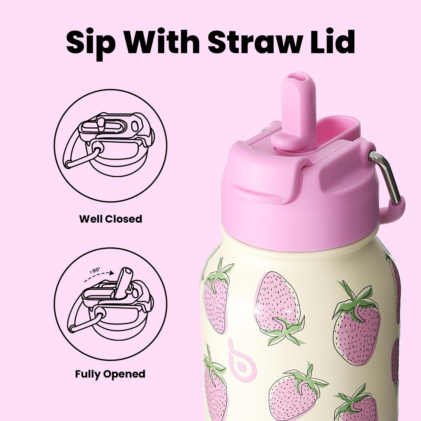 bottlebottle BOTTLE BOTTLE Stainless Steel Water Bottle 1L with Straw - Leakproof Insulated Bottle for Sports & Gym, with Pill Compartment, BPA-free, double-walled (Sweet Berry)
