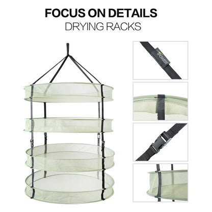 iPower Herb Drying Net, 4 layers, green mesh, with foldable heavy rings, collapsible, hydroponic plant buds, sturdy hanging net