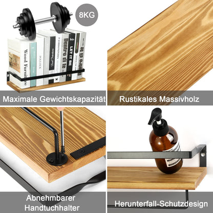 DifferTemp wooden wall shelf with towel holder, hanging shelf, spice rack, bathroom wall shelf, set of 2 wooden wall shelves, 40cm.