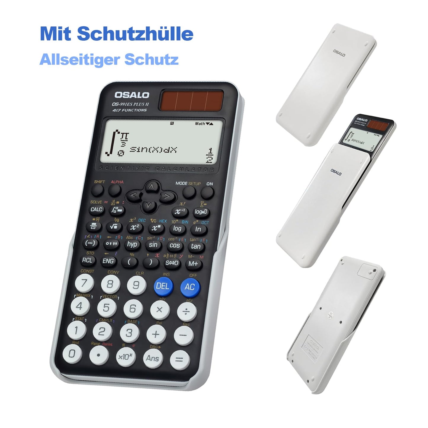 OSALO Scientific Calculator 417 Function 10+2 Digits Written Display Solar and Battery Calculator Protective Case for School Black (OS 991ES Plus 2nd Edition)