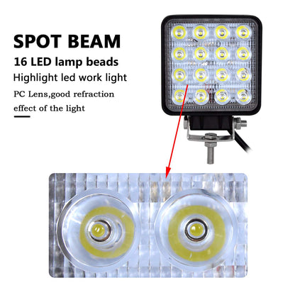 Willpower 10pc LED Spotlight 4'' 10cm 48W LED Work Light 12V 24V Auxiliary Light Car Reverse Light Led Waterproof for Off-road Tractor SUV ATV Place