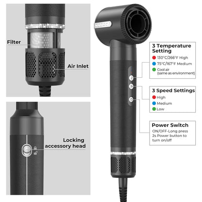 Hair styler 7 in 1, UKLISS Ionic Hair Dryer with Various Attachments: hot air brush, round brush, automatic curling iron, high-speed hair dryer with diffuser, hair straightening brush, gifts for women.