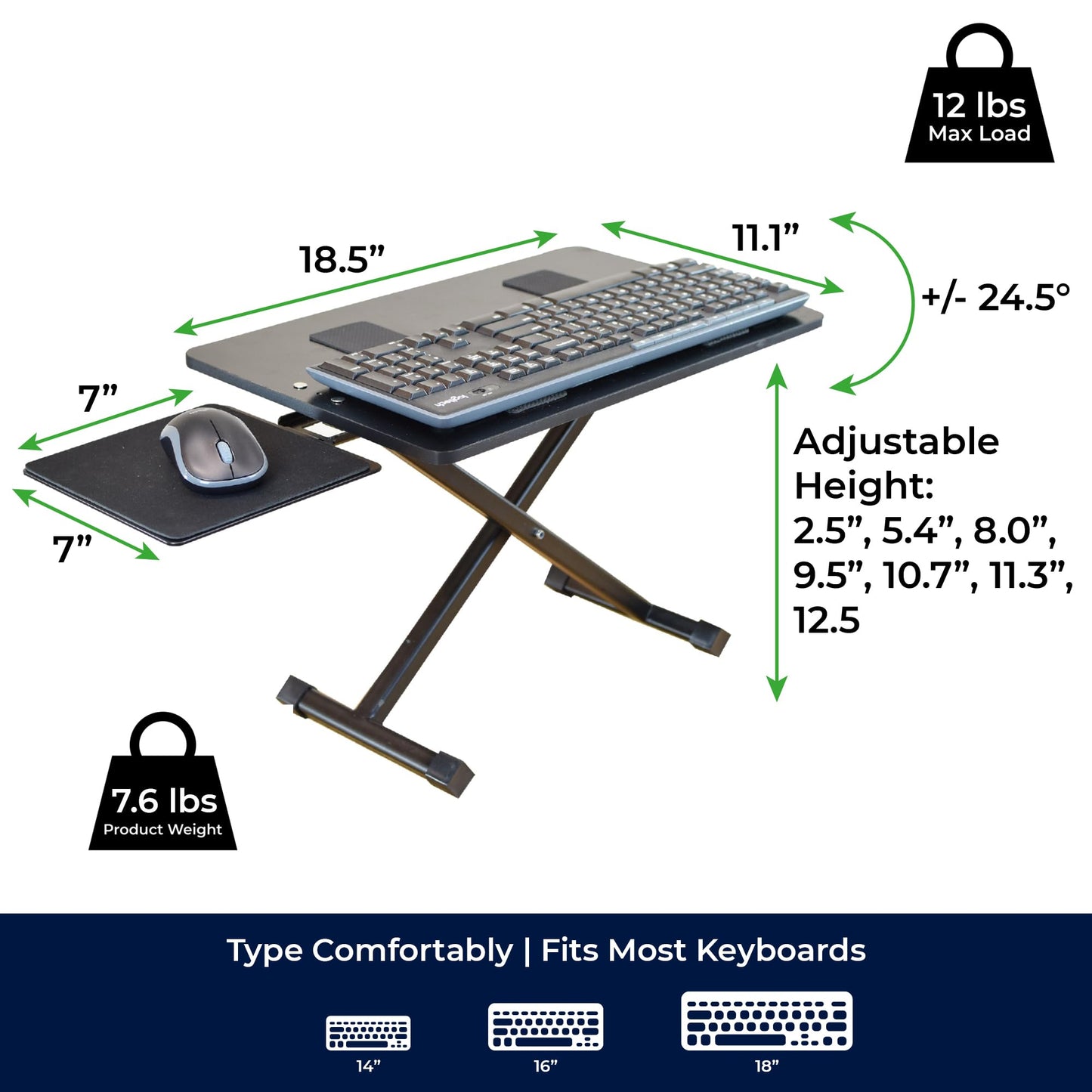 KT3 Ergonomic Keyboard and Mouse Stand (height adjustable and negative tilt) Sit Stand Up Riser on Desk Platform to elevate keyboards for standing above the desk