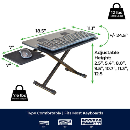 KT3 Ergonomic Keyboard and Mouse Stand (height adjustable and negative tilt) Sit Stand Up Riser on Desk Platform to elevate keyboards for standing above the desk