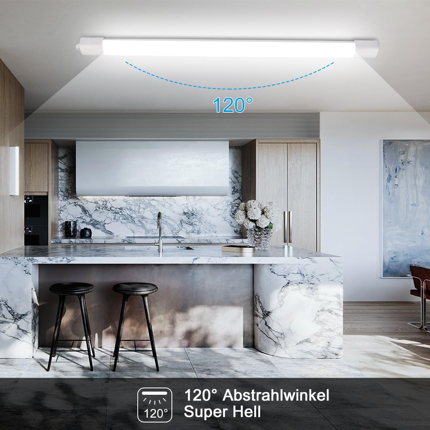 LED moisture-proof luminaire 60CM, ceiling light LED tube 20W 2200LM, IP65 basement light, waterproof moisture-proof lamp tub light for basement workshop garage kitchen bathroom office, neutral white, 4000K