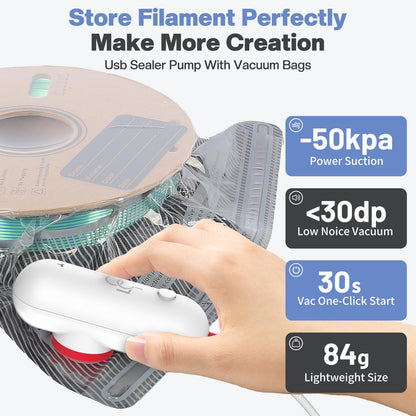 Vacbird 3D printer accessory Vacuum Kit, 10 pcs 3D filament black vacuum bags with USB pump (30 * 34cm) Can block sunlight for 3D printer filament storage, protect filament from moisture.