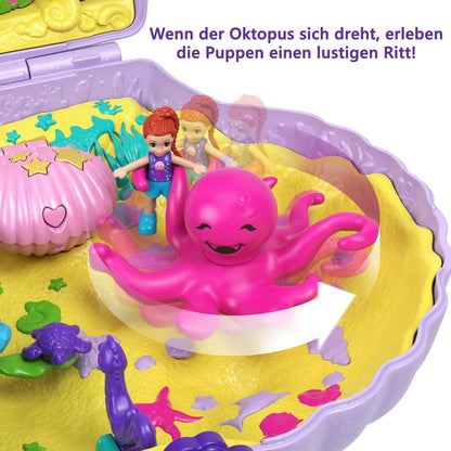 Polly Pocket Treasure Chest, shell crossbody bag in underwater theme, comes with 2 dolls and 1 submarine, Polly Pocket Mermaid toy, for kids ages 4+, GNH11