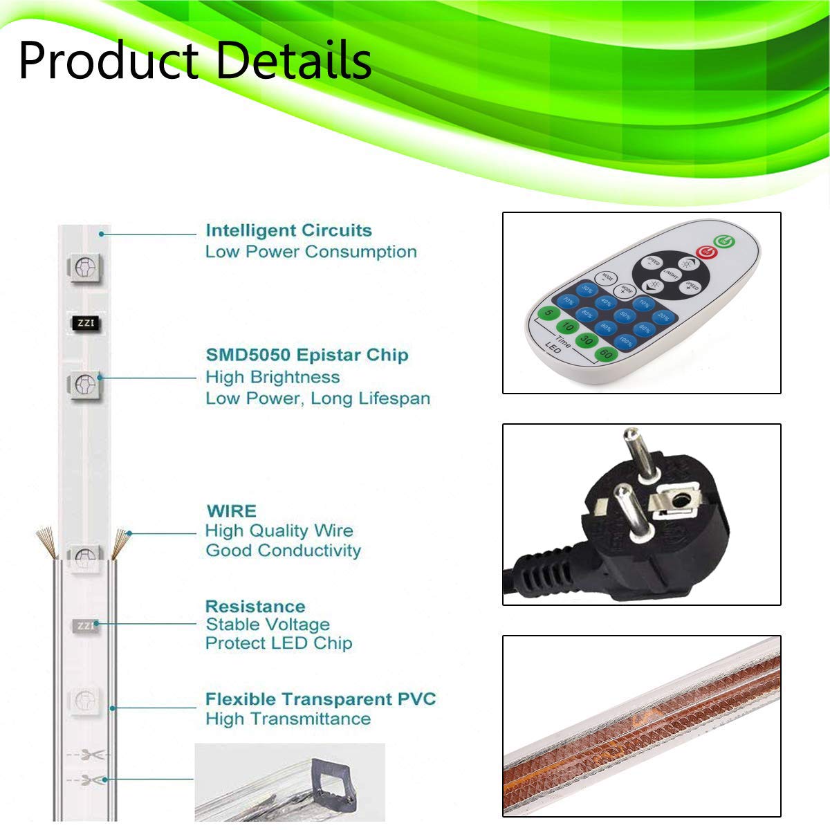 GreenSun LED Strip, 30m Warm White LED Light Band, LED Lighting 5050 SMD Waterproof IP65 String Lights Christmas Gift for Party, Home, Garden Decoration