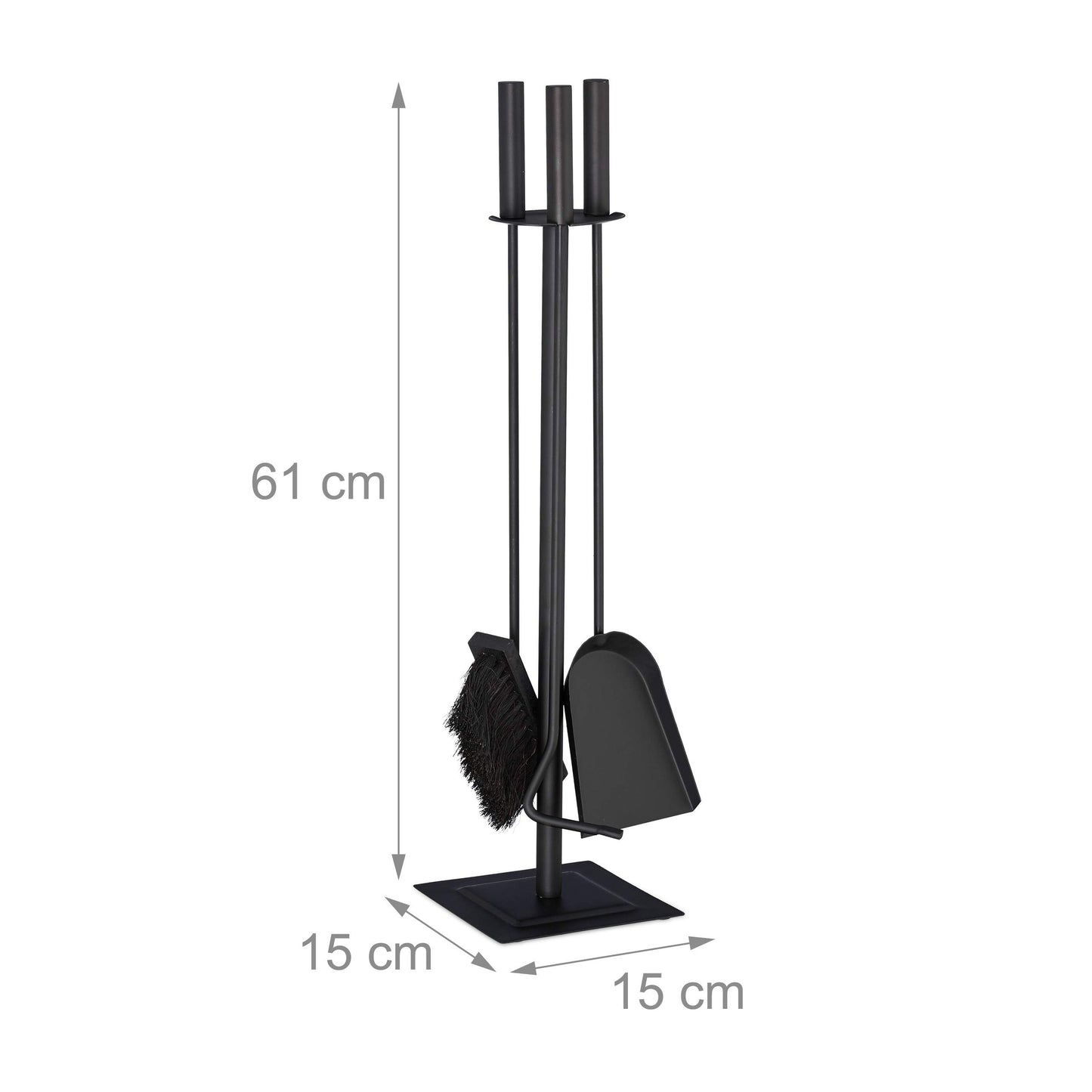 Relaxdays fireplace tool set, 4-piece fireplace equipment with shovel, broom, poker & stand, modern stove tools, black, 61 x 15 x 15 cm