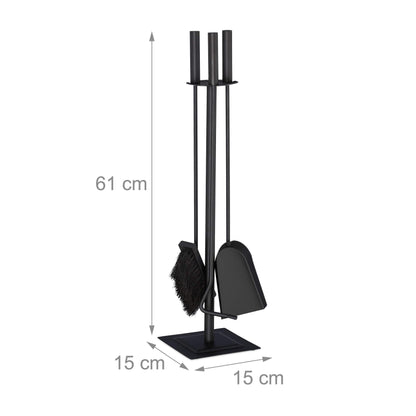 Relaxdays fireplace tool set, 4-piece fireplace equipment with shovel, broom, poker & stand, modern stove tools, black, 61 x 15 x 15 cm