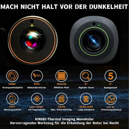 Thermal monocular, thermal camera, thermal monocular night vision telescope, 10mm focal length 256x192 (50 Hz) effective pixels, thermal goggles, optical sight, thermal hunting camera, gray...