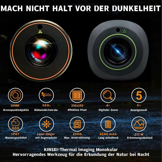 Thermal monocular, thermal camera, thermal monocular night vision telescope, 10mm focal length 256x192 (50 Hz) effective pixels, thermal goggles, optical sight, thermal hunting camera, gray...