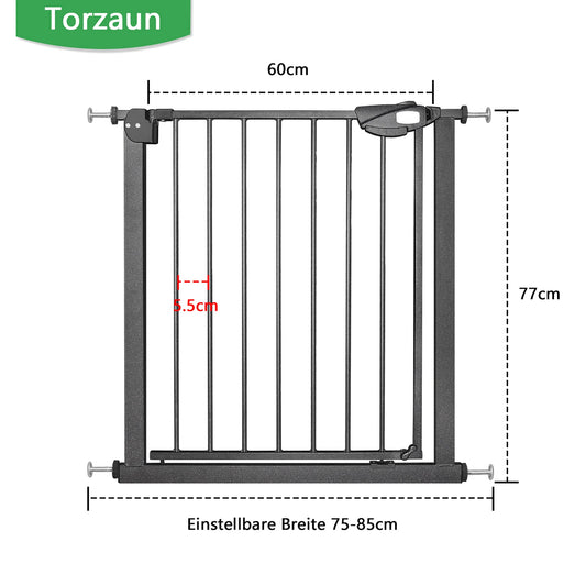 JOIEYOU stair gate without drilling, 75-85 cm door gate for stairs for children and pets, one-handed opening, black