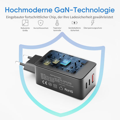 ARZOPA USB C Charger 65W USB-C Power Adapter GaN Charger 3-Port Fast Charger PPS Multiple Charger Compatible with MacBook Pro/Air, iPad Pro, iPhone 16, Samsung Galaxy S24 Ultra, Dell XPS 13, Pixel